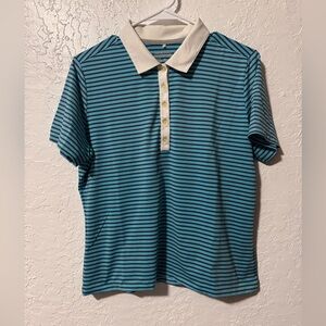 Womens Nike Golf TP DriFit Shirt -Aqua Blue Stripe - Short Sleeve